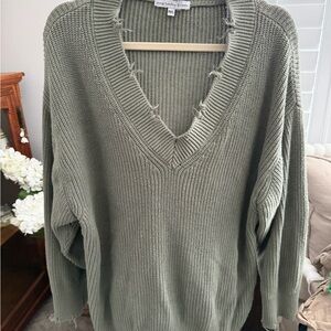 Young Fabulous and Broke Olive Green V-Neck Sweater